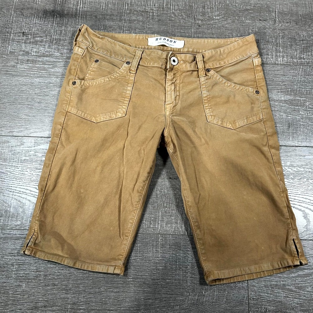 Hudson Bermuda Shorts Mens 32 Tan Khaki Brown Denim Longline Flap Pocket Exc